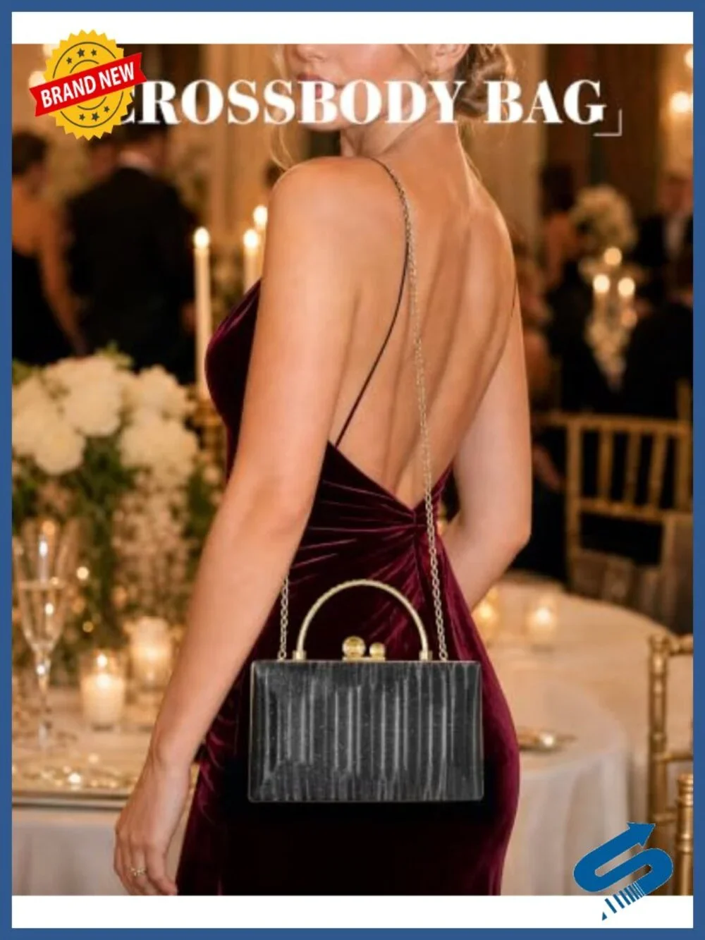 WHIPPY Glitter Clutch Purse Hard Box Evening Bag with Detachable Chain Strap